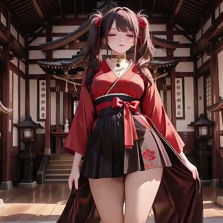 Taboo First Encounter at the Shrine, Kneeling in the Corridor While Stroking Her Hair