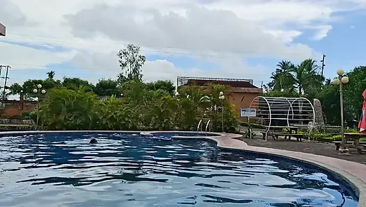 Sperm Floating in the Pool, Hard Sex in the Water, Double Orgasm