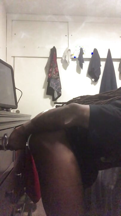 Black Male Booty Slides Thong to the Side Solo Anal Dildo Session