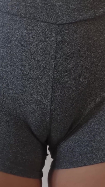 Big pussy girl playing with her package wearing panties and shorts | Clip 2
