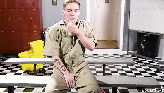 Adult Time - Pervert Janitor Hides in Locker Room but April Olsen Catches Him & They Fuck Hard