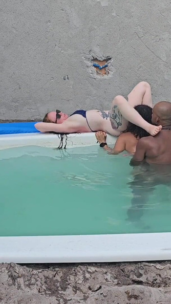 Spectacular moment from "Jerking off to the pool and fucking two hot chicks with cumshot inside"