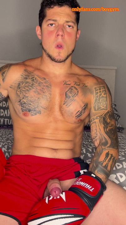 My BIG COCK Cums With A Boxer Gloves