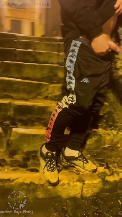 Amateur Boy Catches His Friend Pissing in the Street and Touches His Cock