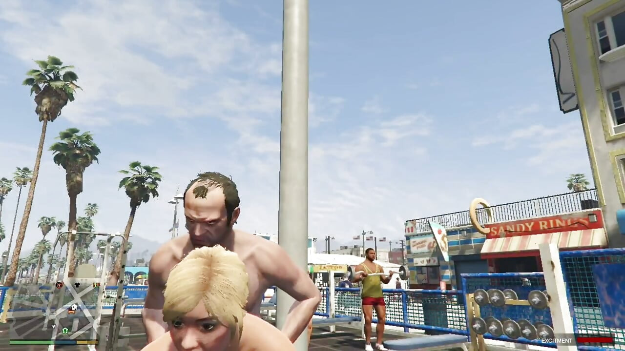 Tracey have sex with her Sugar daddy Trevor in outdoor beach gym