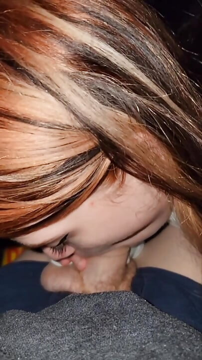 Cute babe gives my huge dick a hot blowjob in the car