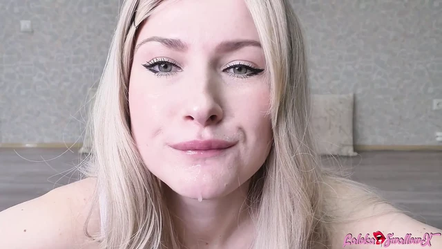 POV Sexy Girlfriend Gives Blowjob after Work - Cum in Mouth