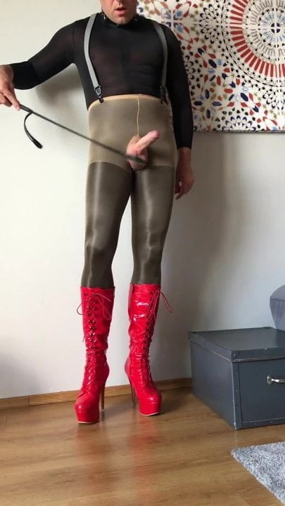 Gay fetish nylon play boots crop