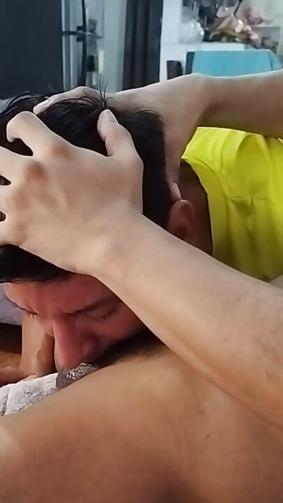 Saliva dripping down the cock