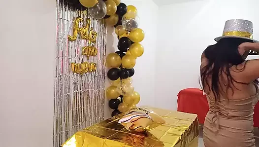 Horny stepmother sent me the pornographic video she recorded on New Year's Eve