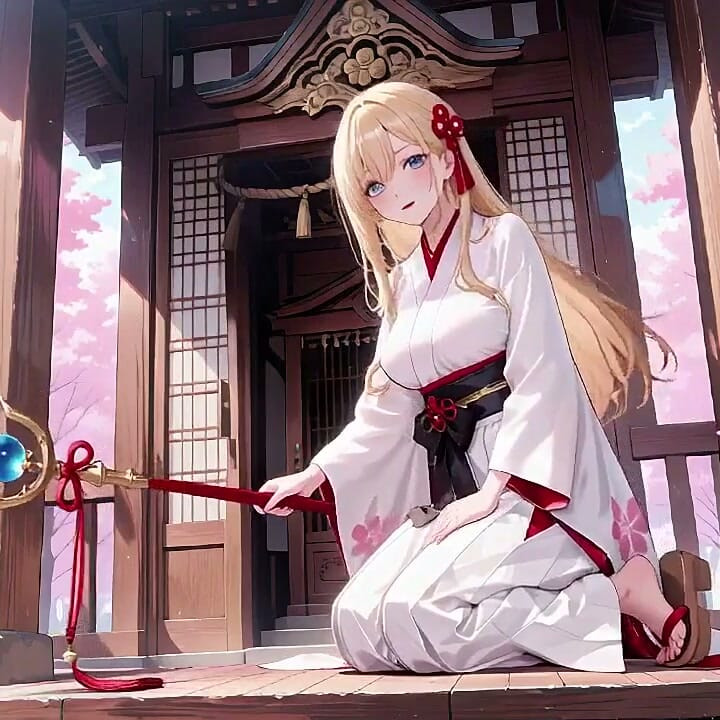 Blonde Miko in the Shrine! Taboo Whispers Under Cherry Blossoms, White Skirt Too Revealing!