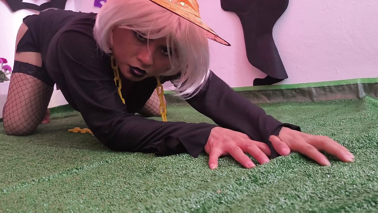 A 30-year-old witch enjoying sex on Halloween at a solitary party