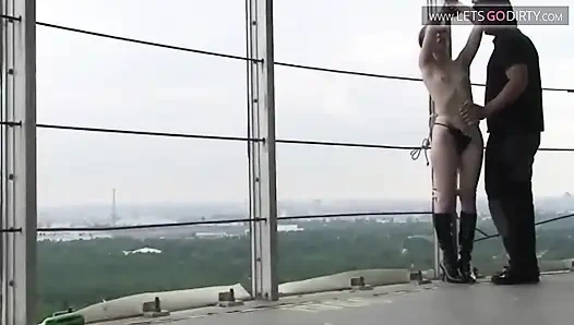 Sexy girl with small tits gets bound while naked