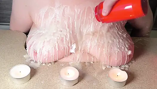 Breasts with hot candle wax and then beat