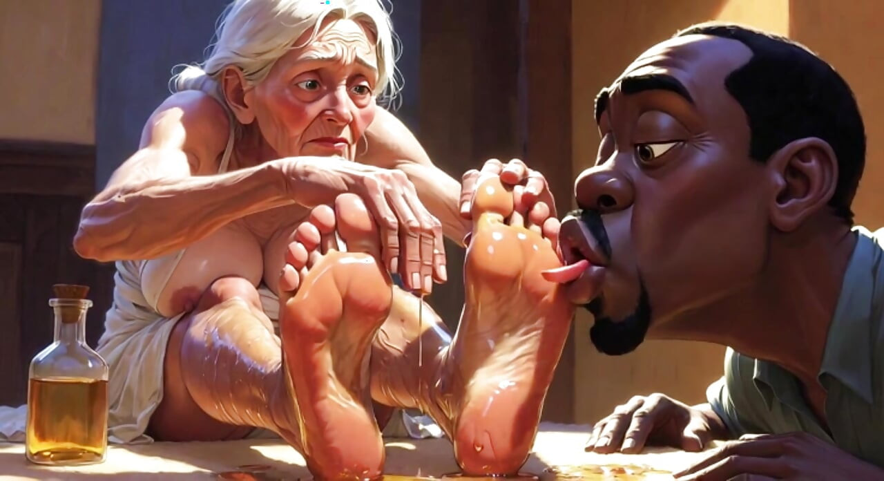Old Granny Foot Worship - Man Licking Oiled Wrinkled Soles