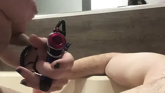 Flab fun in a jacuzzi! Slim n sexy Rachel Wriggler has slippy sliding soapy fun with a big chubby bear