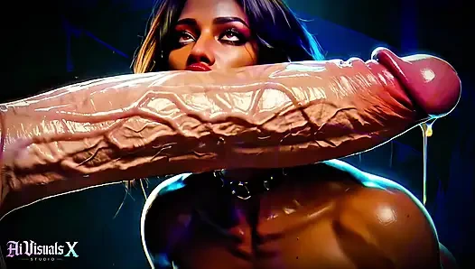 Чернокожие богини с большими сиськами и задницей - поклонение белому члену: темный ASMR и экстремальный контраст (4K ПОРНО С AI хнимации)