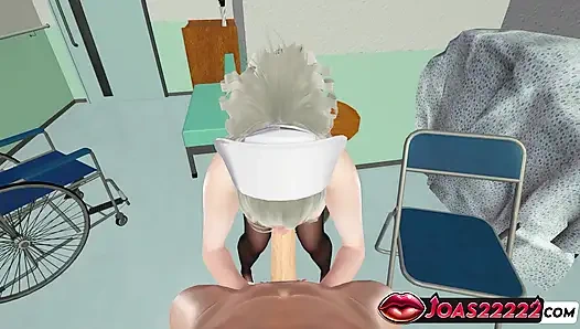 Ateşli Japon hemşire 3 boyutlu animasyonda - hastasına elle muamele, büyük yarakla ıslak sakso ve ayakla muamele fetişi