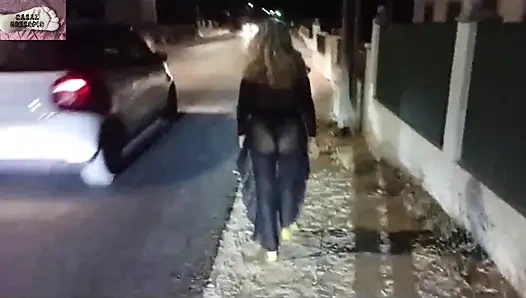 Mel showing off in public on the side of the road 13