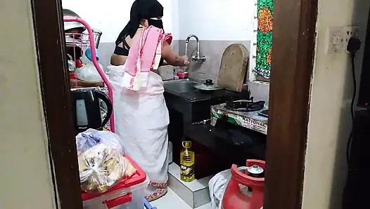 Indian Maid Fucked by the Owner While Cooking in Kitchen