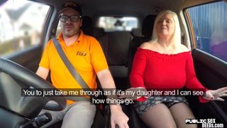 Chubby mature Brit publicly rides and sucks