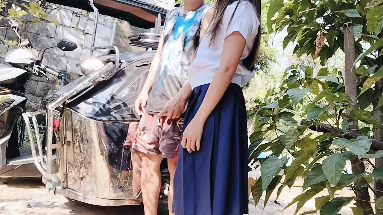 INNOCENT SCHOOLGIRL RIDES A TRIKE INVITE A LUCKY DRIVER TO GO SOMEWHERE