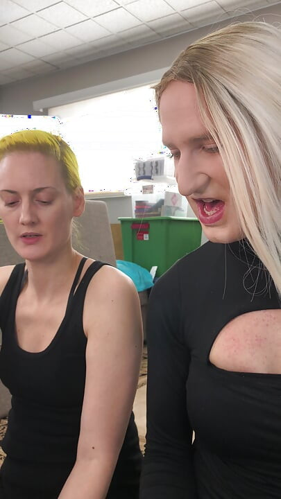 Drag Queen and Woman Putting on Foundation
