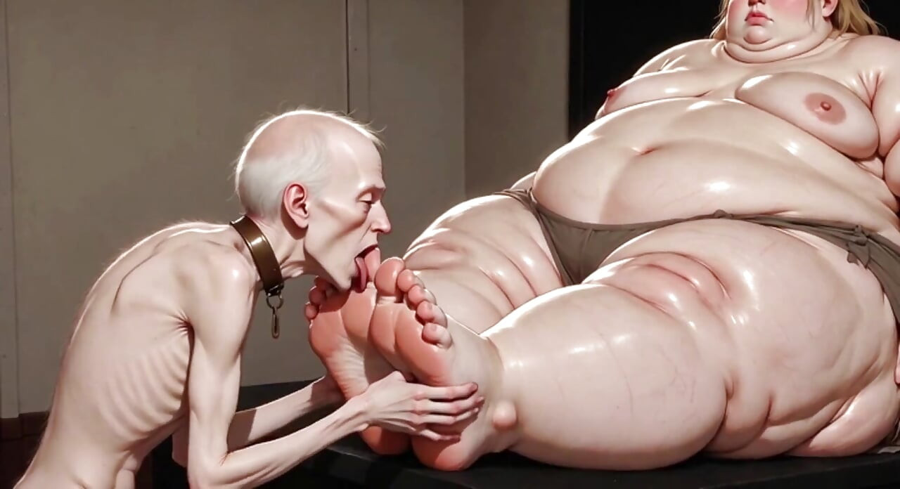 Thin Slave Boy Licking Huge SSBBW Mistress Soft Feet