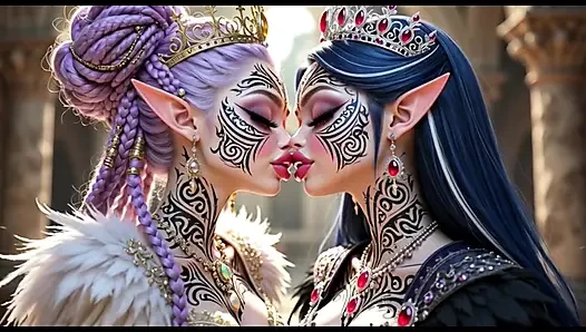Peri cantik putri lagi ciuman, animasi ai