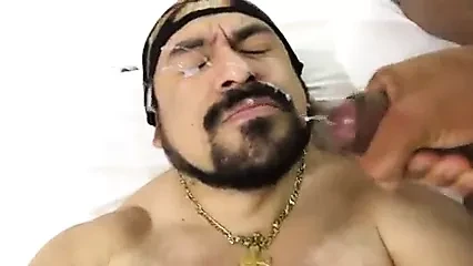 Hot macho bearded fucker gets a load all over his face