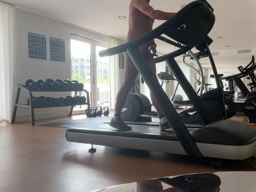 Naked walking treadmill at hotel