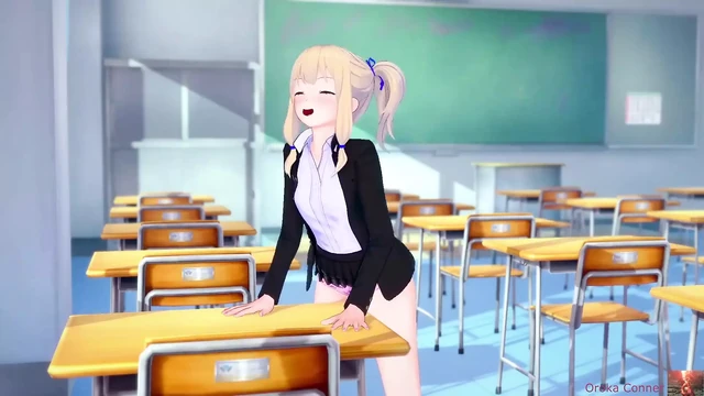 Blonde-haired Girl Caught Grinding the Table, Gets Disciplined by a Man - Koikatsu