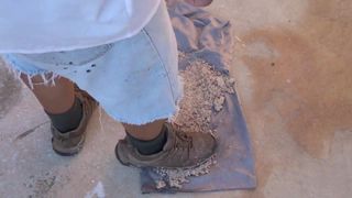 Champán 1 vestido lío con arena de construcción ...