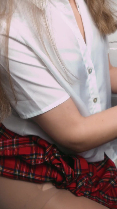 Powerful moment from "Schoolgirl gives her boyfriend a quick handjob and he cums on her blouse"