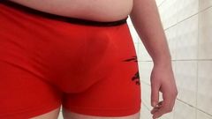 25 Chub Boy pee in tight red boxers