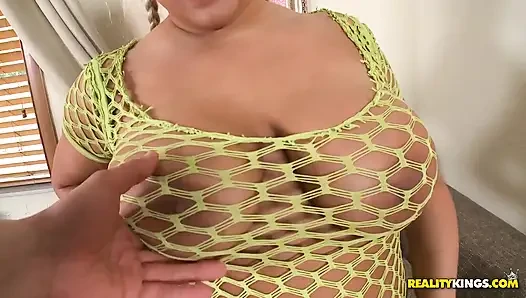 Big Naturals - Melodie Came to Have a Good Time. She Had on a Fishnet Outfit with Huge Jugs Underneath