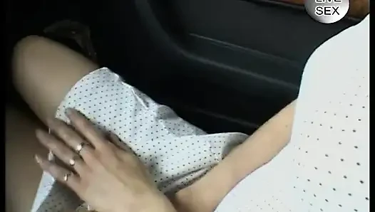 Busty brunette masturbating before handjob and doggystyle