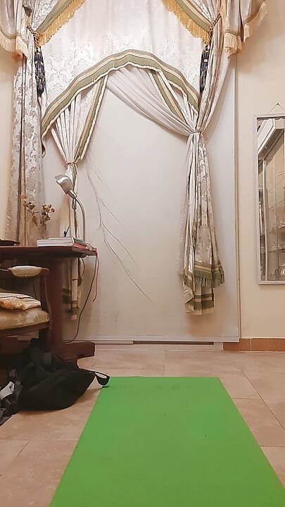 Gay men sexy gym at home with wear thong.