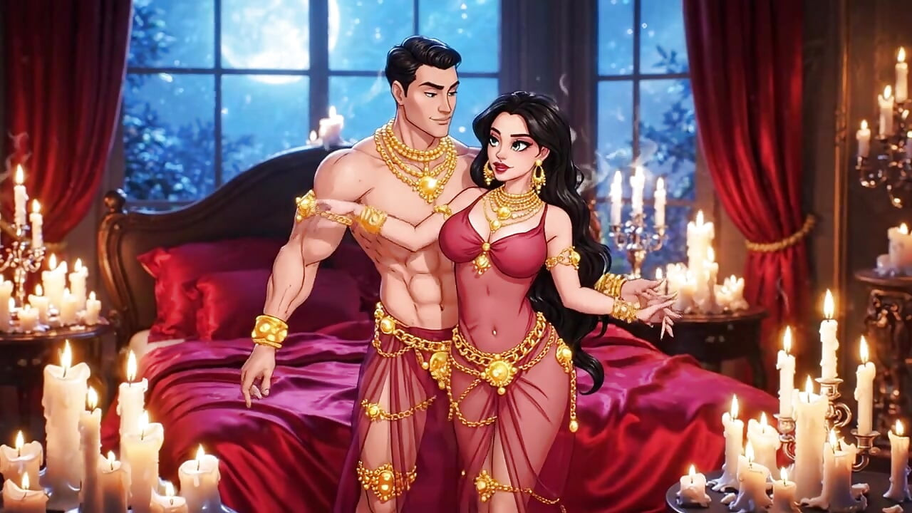 Koninklijk cartoonpaar hete nacht passie compilatie - gouden sieraden geanimeerde sensuele romantiek