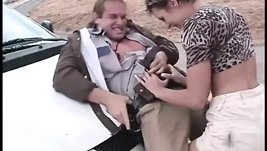 Eager short hair slut gets drilled on a bench outdoors