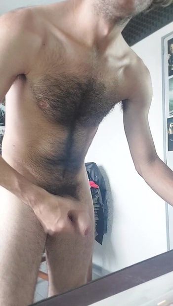 Masturbating my fat, long, hairy penis, alone in my room