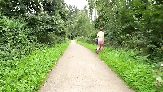 3some outdoor,oral in car and double pussy penetration with big ass redh...