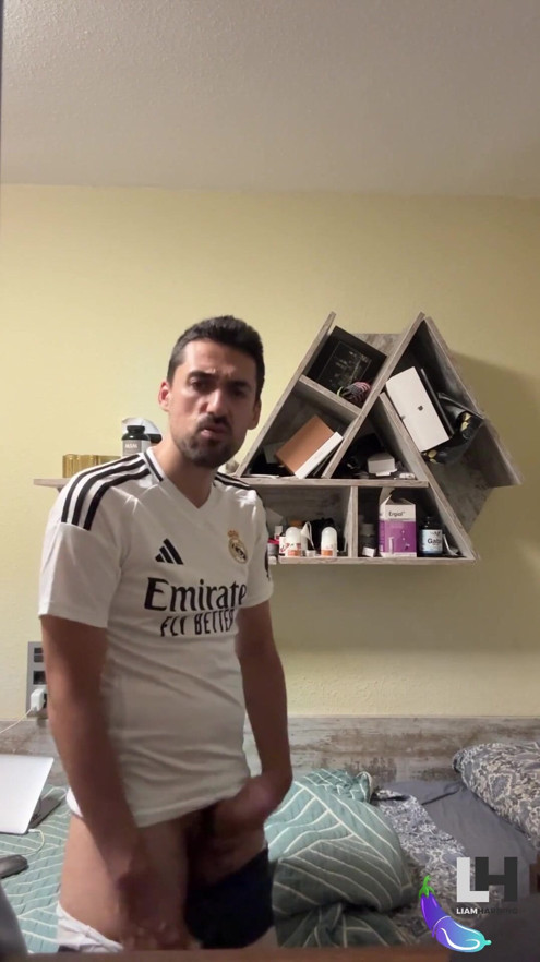 Hot soccer guy jerks off and busts a thick load | Clip 1