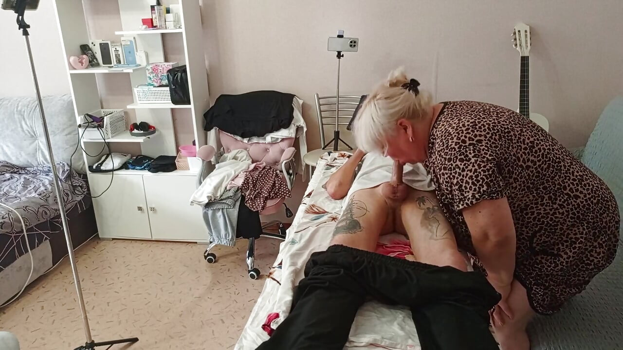 Stepmom Sucks and Jerks off My Dick on the Massage Table and Swallows Cum
