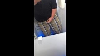 Chub stroking in an airplane bathroom