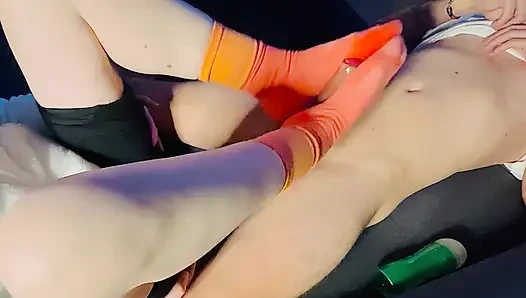 My stepbrother asks me to jerk him off with my orange Nike socks