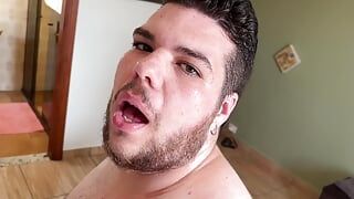 Naughty hairy chubby masturbates with dildo and shows off his giant asshole