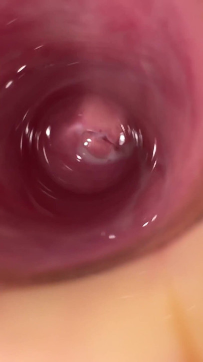 Camera deep inside Mia's teen creamy pussy