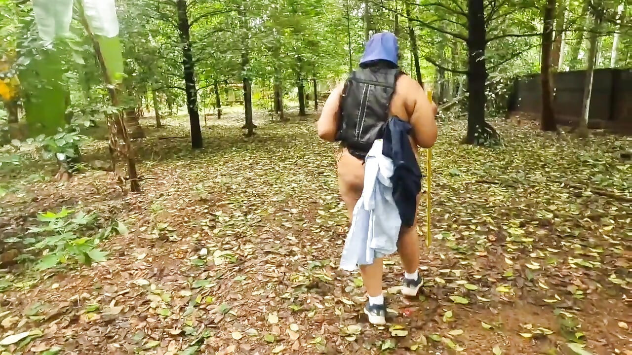 Casual Nude Walking, Chubby Girl Walking Completely Naked in the Jungle