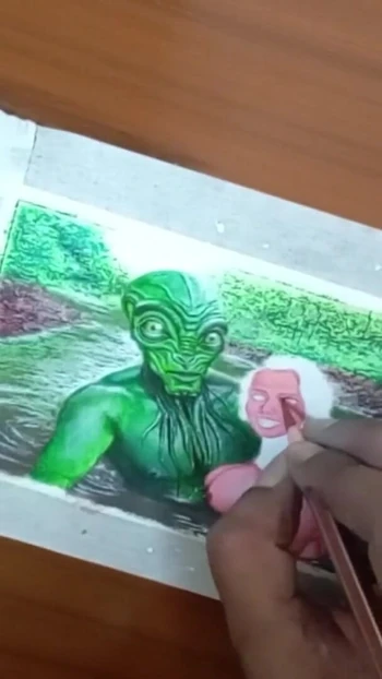 Key moment from "Erotic Art Or Drawing Of Sexy Indian Desi Bhabhi in Love With an Extraterrestrial Alien"